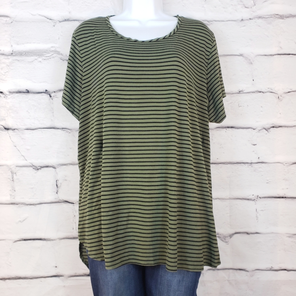 Maurices Olive Stripe Tunic Tee Plus Size 2